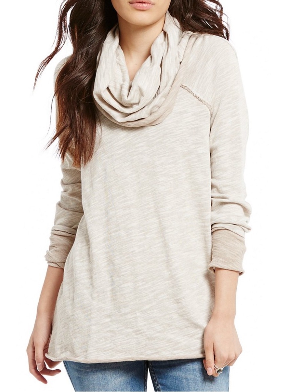 FREE PEOPLE BEACH HEATHER BEIGE COCOON COWL NECK PULLOVER
